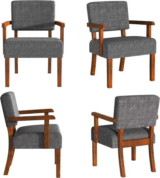 Accent Chair Set of 2 with Table Living Room Chairs with Soft Seat and Armrests for Living Room Bedroom Reading Room Waiting Room Grey (AC01)