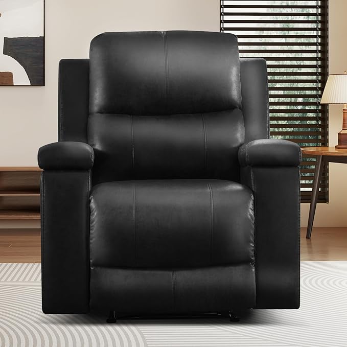CANMOV Manual Recliner Chair Set of 2 Classic Faux Leather Recliner Chair with Overstuffed Arms and Back Manual Single Sofa with Concealed Cup Holders Black