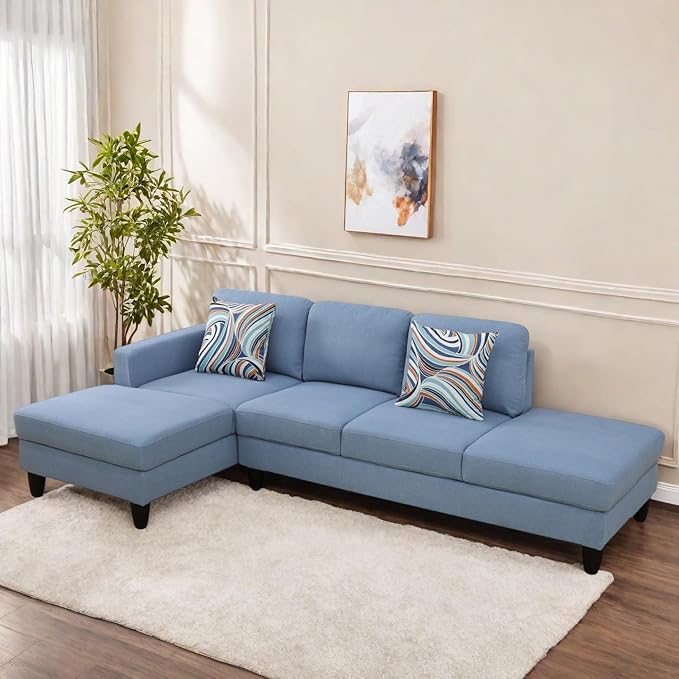 Sectional Sofas for Living Room Furniture Sets 4-Seat Modular Sectional Sofa with Armrests High Elastic Sponge Filled L Shaped Couch for Apartment Blue