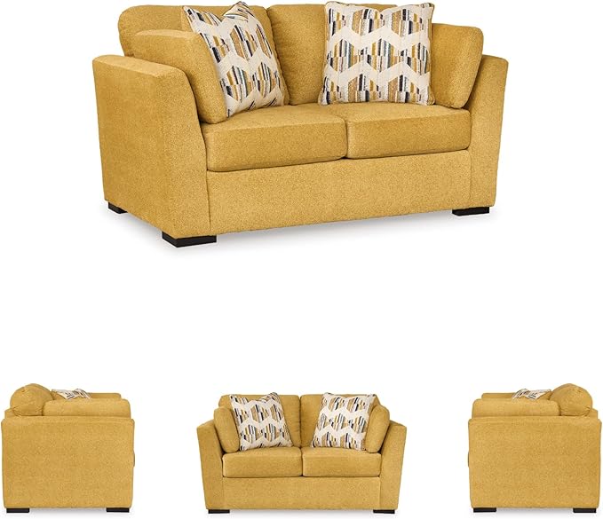 Signature Design by Ashley Keerwick Scandinavian Loveseat with 4 Toss Pillows Yellow