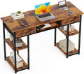 47 Inch Computer Desk with 2 Drawers Home Office Desk with Wooden Shelves Study Writing PC Table for Small Spaces Bedroom Dorm or Living Room Rust