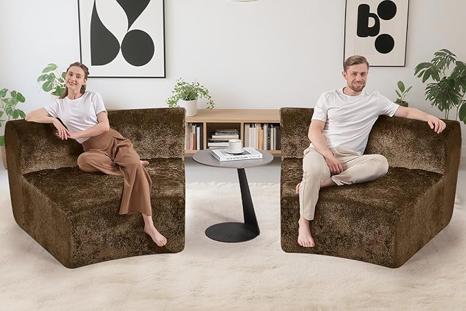 Homguava Modular Sectional Sofa Memory Foam Couch Single Sofa Chair with Deep Seat Modern Upholstered Sofa Couches for Living Room Apartment Office No Assembly Required Brown