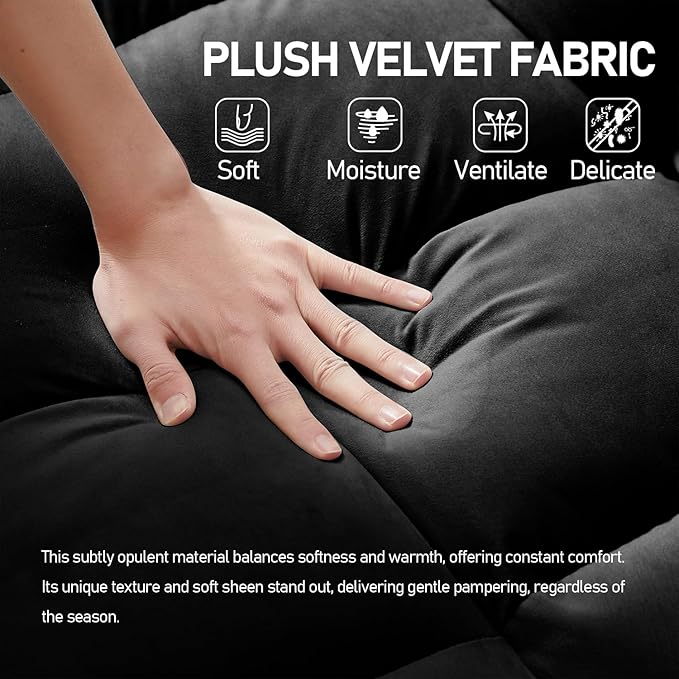 3 In 1 Velvet Convertible Sofa Bed Pull Out Couch Bed with Reclining Backrest And 2 Pillows 54 Full Size Loveseat Sleeper Sofa Futon Couch Bed Couches For Small Spaces Living Room (Black②)