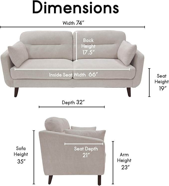 Serta Sierra Living Room Modern Design Microfiber Upholstered Couch Ideal for Smaller Spaces 73 Sofa Ivory