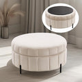 31.5 Round Ottoman with Storage BeigeReversible Lid Upholstered Ottoman Coffee TableModern Pumpkin-Shape Foot Stool for Living Room