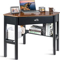 POWERSTONE Corner Desk for Small Space - Triangle Computer Desk with Storage Drawer &amp Shelf for Home Office Workstation Living Room Bedroom - Brown