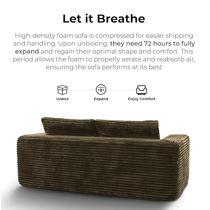 LIKIMIO 71 Loveseat Sofa in a Box - Plush Corduroy Deep Seat Couch No Assembly Required Space-Saving Design for Compact Living Room Apartment Home Office Brown