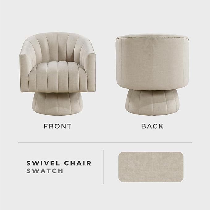 Lexicon Modern Swivel Accent Chair Velvet Fabric Upholstered Swivel Lounge Chair with Rounded Base and Channel Stitching for Living Room/Bedroom/Office Easy Assembly Taupe