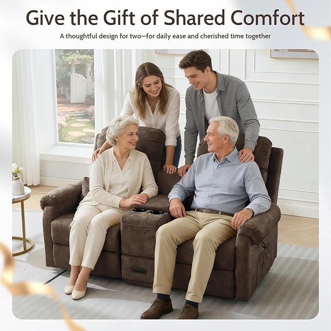 Power Lift Recliner LoveseatVelvet Reclining Loveseat Sofa RV Couch with ConsoleDual Power Lift Recliner Chair for Elderly with Heat and MassageElectric Lift Chairs for Living Room (Brown)
