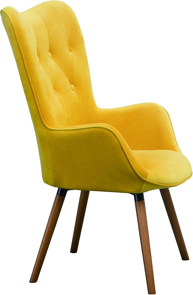 Roundhill Furniture AC155YL Doarnin Silky Velvet Tufted Button Accent Chair Yellow 30D x 41.5W x 26.8H in