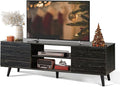 WLIVE Mid-Century Modern TV Stand for 55/60 Inch TV Entertainment Center with Storage &amp Adjustable Shelves Media Console with Soft-Close Cabinets for Living Room/Bedroom Greige White