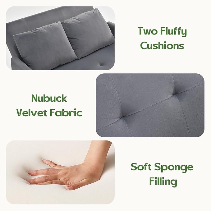 Sleeper Sofa Bed 3 in 1 Convertible Sleeper Couch Bed Pull Out Small Loveseat Sofa Futon Sofa Bed 46 Velvet Love Seat with Pillow and Phone Holder for Living Room Grey