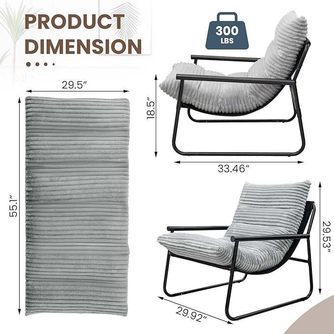 tantohom Sling Accent Chair Arm Chair Living Room Chair with Metal FrameReading Accent ChairModern Bedroom Chair for Bedroom Living Room and Office. (Grey)