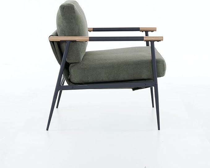 Upholstered Mid Century Lounge Chair Reading Armchair Chenille Fabric Modern Arm Chair with Metal e Accent Chair for Living Room Green