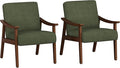 Yaheetech Corduroy Accent Chair Mid-Century Modern Armchair with Solid Wood Legs Reading Leisure Chair with High Back for Living Room Bedroom Waiting Room Set of 2 Dark Green
