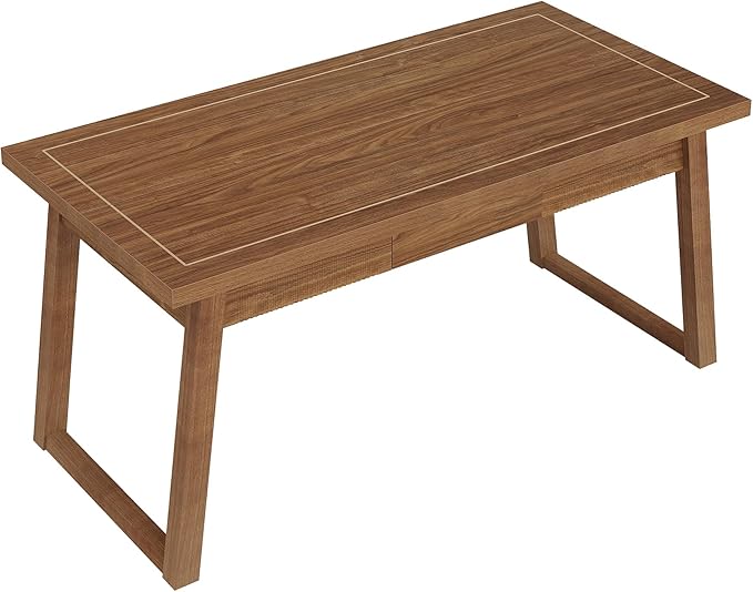 Tribesigns Home Office Executive Desk: 55 Inches Wooden Computer Desk with Drawer Mid-Century Modern Study Writing Table Rustic PC Laptop Desk Workstation Furniture Walnut Brown