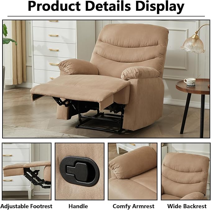 Fabric Lazy Boy Recliner Chair for Bedroom Manual Reclining Chairs for Adults Recliner Chair with Adjustable Backrest &amp Foootrest/Overstuffed Cushion Havy Duty (Mocha)