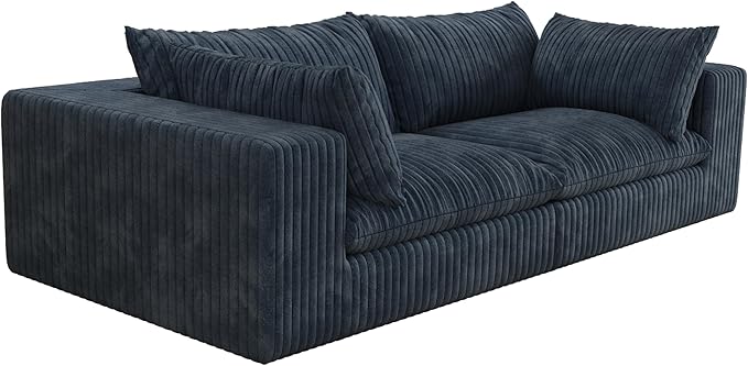 Boneless Corduroy Modular Couch with Removable Cushion 78.8 Comfy Cloud Couch for Small Spaces Deep Seat &amp Memory Foam No Assembly Required Compression Couches for Small Spaces(Blue) | Fluffy