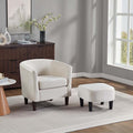 Green Swivel Accent Chair with Ottoman 360° Barrel Chairs with Foot Stool Comfy Reading Chair with Removable Pillow &amp 2 Armrest Covers for Living Room Small Spaces Bedroom (White Chenille)