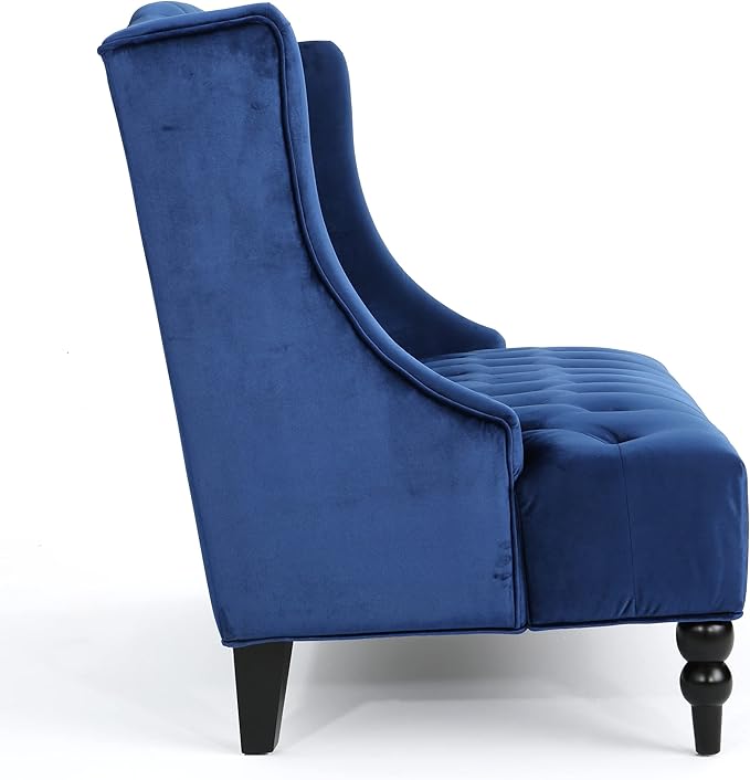Modern Tufted Velvet Wingback Loveseat Tufted Velvet 2 Seat Couch Sofas with High Back Thick Padded Cushioned Seats for Living Room Victorian Style Navy Blue
