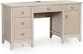 55 Farmhouse Executive Desk Solid Wood Painted Home Office Desk with Charging Station 5 Drawers Storage Cabinet Computer Writing Table for Work Study Writing Grey