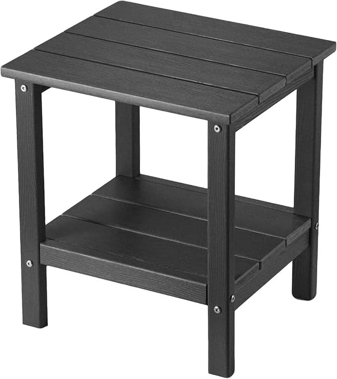 Outdoor Side TableDouble Layer Small Side TablesAll Weather Adirondack Side Table Waterproof Outdoor End Tables for PatioPoolPorch (Gray)