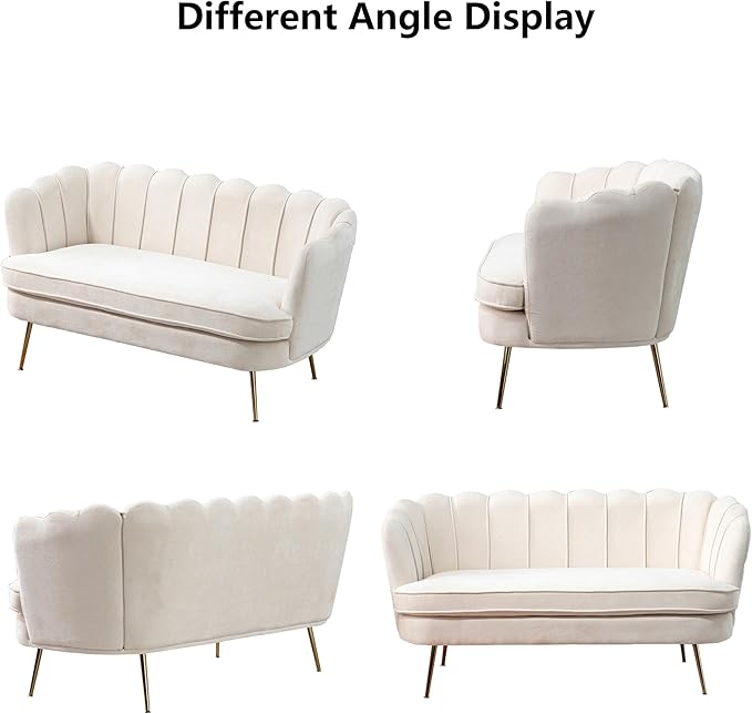 Chenille Small Sofa Couch for Small Spaces Living Room Bedroom59 Loveseat Couches with Gold Metal LegsChannel Tufted 2 Seater Sofas with Curved Back and Arms for ApartmentRV.