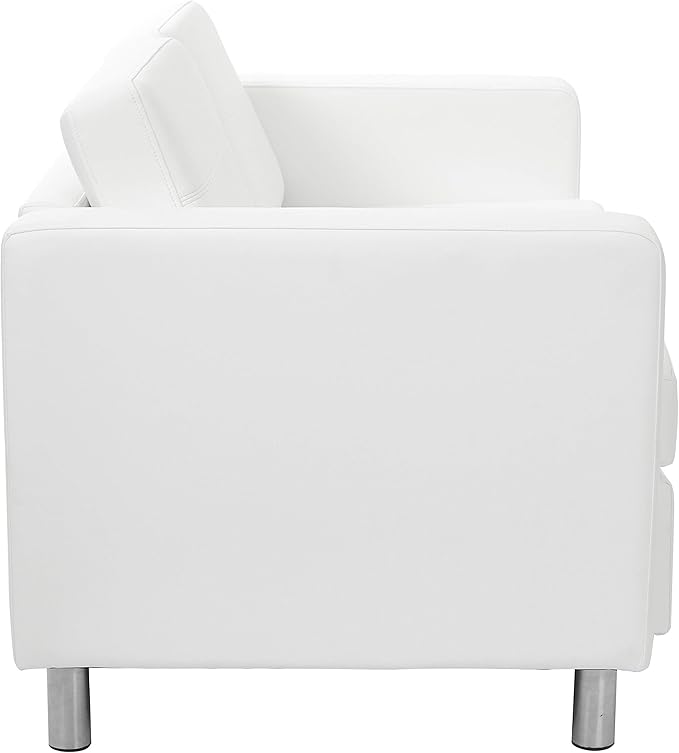 Office Star Pacific Loveseat with Padded Box Spring Seats and Silver Finish Legs Dillon Snow Faux Leather