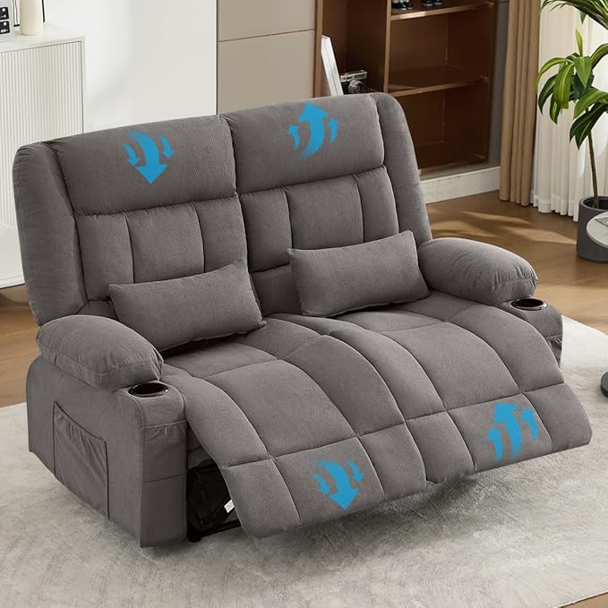 Recliner Loveseat Couch with Cup Holders for Living Room LoveSeat Manual Oversized Recliner with Ergonomic Side Pocket for Adult