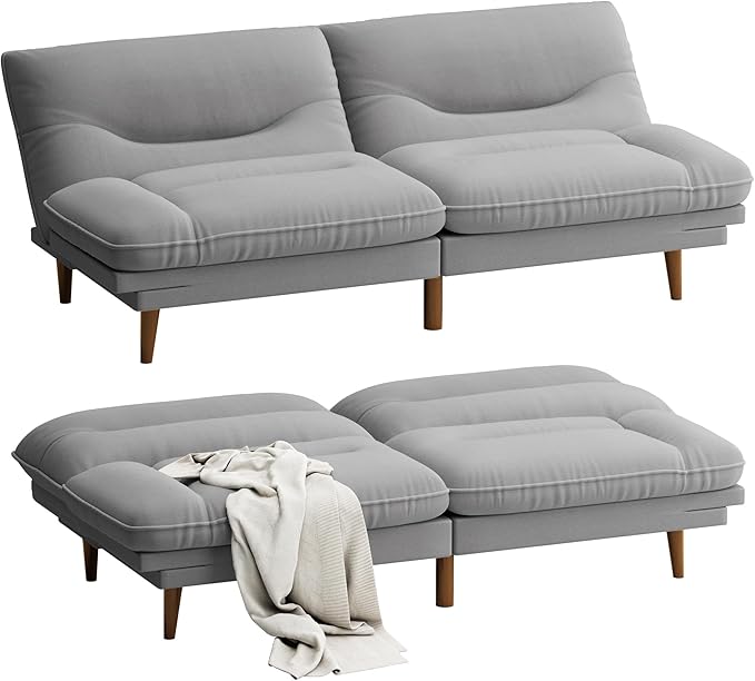 Homall Futon Sofa Bed Modern Loveseat Futon Couch with Adjustable Backrest and Armrests Sleeper Sofa Bed with Wood Frame for Living Room Office Apartment (Fabric French Grey)