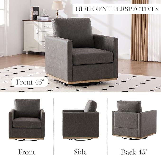 Aoiy &amp Wifon 30.7 W Swivel Accent Chair Mid Century Modern Swivel Chair for Living Room Comfy Small Accent Chair PU Leather Gray