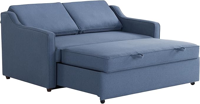 Serta® Corren 68.1 Queen Sized Convertible Sofa Dream Coil® Comfort Fingerguard® Pinch Point Protection Sofa Chenille Fabric Navy Blue