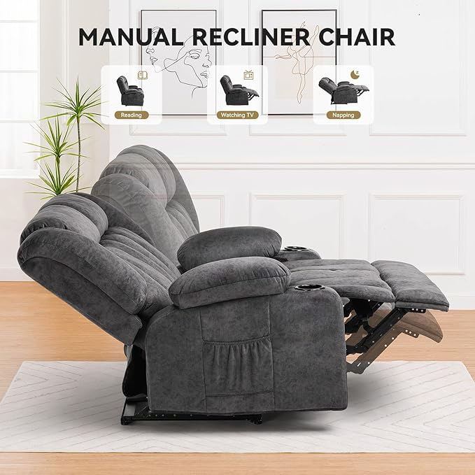 COMHOMA Loveseat Recliner SofaFabric Home Theater Seating SeatsRV Manual Reclining Chair with Bluetooth SpeakersLiving Room Furniture Set2+1