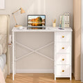 Small White Desk with Drawers for Bedroom 35.4 Inch Kids Girls Teens Student Writing Desk with Storage Reversible Study Table White Computer Desk for Home Office Makeup Vanity Desk for Small Space