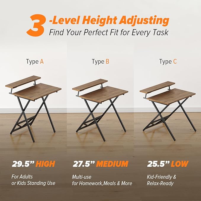 WOHOMO Folding Computer Desk with Adjustable Height 23.6 x 31.5 x 25.6 Foldable Table with Monitor Stand Small Office Desk for Bedroom Space Saving Desk for Home Office Easy Assemble Walnut