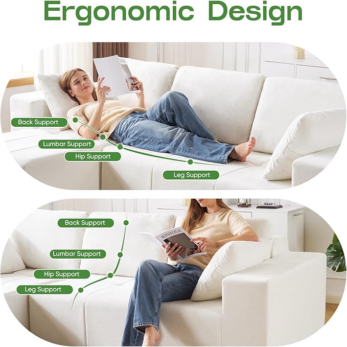 Cloud Modular Sectional Sofa Chenille Upholstered L-Shape Boneless Couch with Left Facing Chaise Sturdy Frame &amp Soft Deep Seat Cushions Sectional Couch for Living Room No Assembly Beige