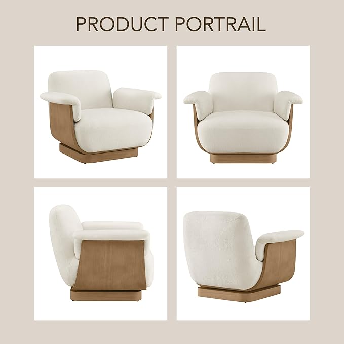 CHITA Fabric Swivel Chair with Storage Ottoman Modern Living Room Accent Chair with Lounge Seat for Bedroom Office Cream