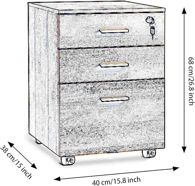 YOXIER File CabinetRolling File CabinetFiling Cabinet with LockWood Under Desk Filing Cabinet3 Drawer File Cabinet with WheelsMobile File Cabinet Small Filing Cabinets Under Desk for Home &amp O