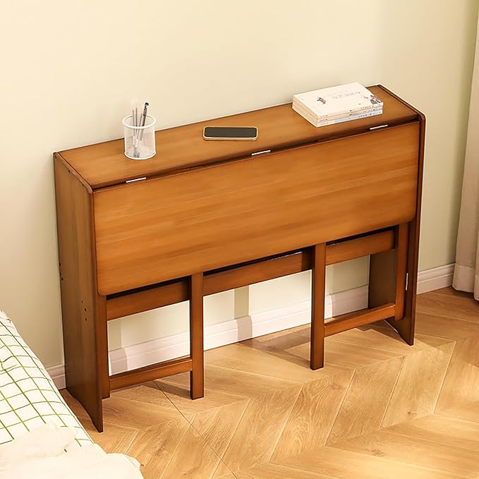 Bamboo Folding Desk Laptop Desk Writing Desk with Storage Shelf Vanity Table Small Computer Table Space Saving Workstation for Home Office