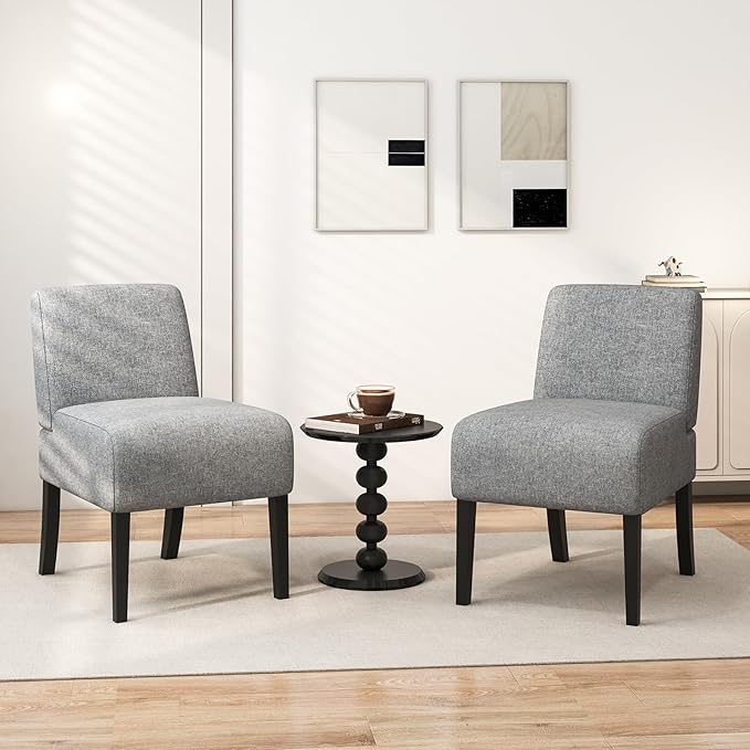 Giantex Armless Accent Chair Set of 4 Upholstered Living Room Chair with Rubber Wood Legs Modern Slipper Side Chair Reading Chair for Living Room Bedroom Waiting Room Office Small Spaces Grey