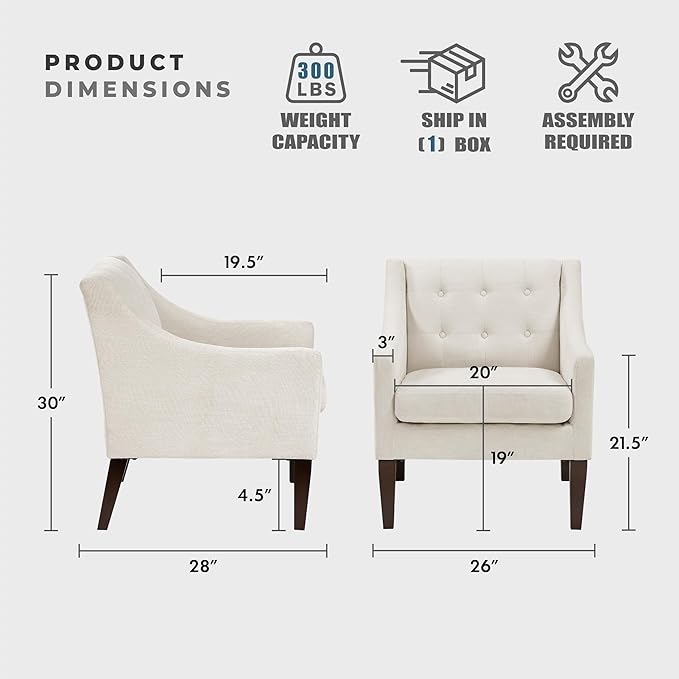 Lexicon Living Room Accent Chair Textured Fabric Upholstered Arm Chair with Button Tufted Back Sloped Arms and Wooden Legs Beige