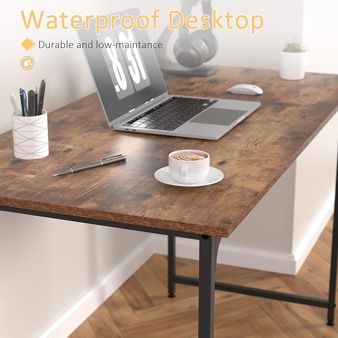 47 Inch Computer Desk with Wood Board and Metal Frame Modern Simple Style Work Desk with Adjustable Feet Study Gaming Desk Table for Home Office Bedroom Small Spaces