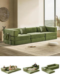 Convertible Sleeper Sofa Bed Corduroy Upholstered Green Modular Floor Couch Queen/King Size Foldable Futon with Memory Foam for Apartment Living Room Bedroom (Green 108 Sofa) | Convertible sofa bed