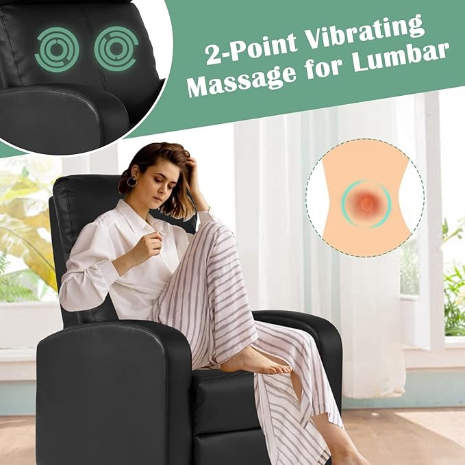 Living Room Reclining Chairs mesedoras para adultos Home Theater Massage Recliner Sofa with PU Leather Padded Seat Backrest Massaging Recliner Ergonomic Lounge for Home Living Room (Black)