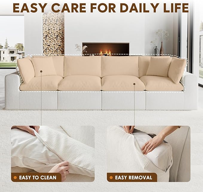 130 Oversized Boneless Cloud Couch Modular Sectional Couches for Living Room U-Shaped with Deep Seats No Assembly Required 6-Seater Washable Fabric Sleeper Sofa White