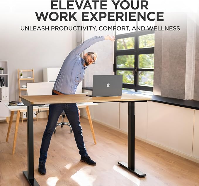 Rise Up Electric Standing Desk Adjustable Height 24-49 Dual Motor One Piece Bamboo Large Standing Desk 48x30 Sit Stand Desk Rising Desk Home Office