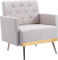 Linen Accent Chair Modern Upholstered Living Room ChairComfy Single Sofa with Button Tufted Back and Golden Metal Legs for Reading Bedroom Waiting Room Beige