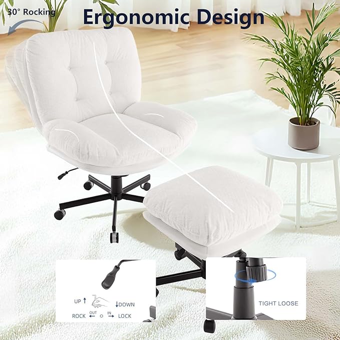 Oversized Swivel Accent Chairs with Ottoman for Living Room Bedroom Extra Wide Rocking Swivel Criss Cross Chair with WheelsWhite