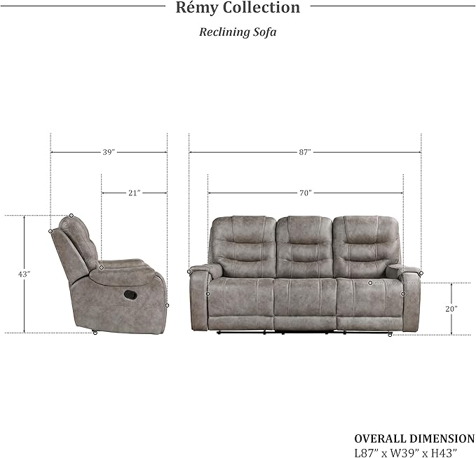 Lexicon Reclining Sofa for Living Room Double Recliner RV Couch Manual Wall Hugger Recliner Home Theater Seating Microfiber Reclining Couch 87''W Sofa Grayish Brown