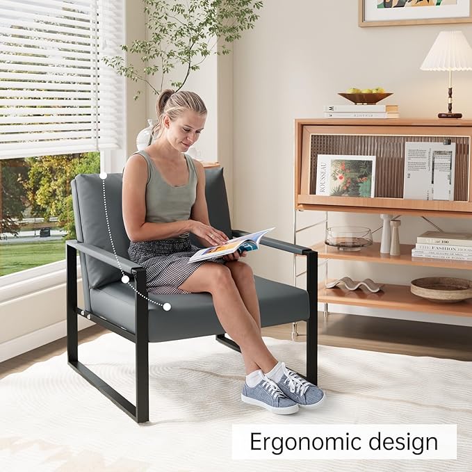 Recaceik Modern Accent Chair Set of 2 Arm Chairs Faux PU Leather Single Large Upholstered Sofa ChairErgonomic Lounge Living Room Chair for Bedroom Waiting Room Office Apartment Small SpaceGrey